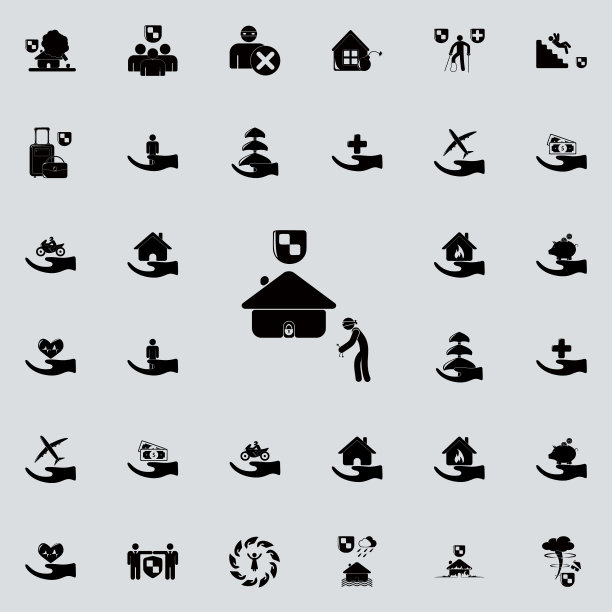 小偷捡起了房子的钥匙。保险图标通用设置为网络和移动图片下载