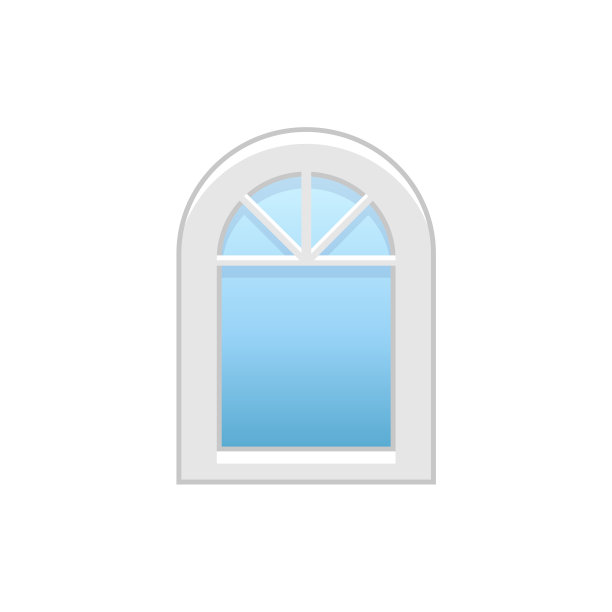 矢量插图的弧形乙烯基开窗。平面图标的传统铝拱形窗户与装饰条。孤立在白色背景上。图片下载