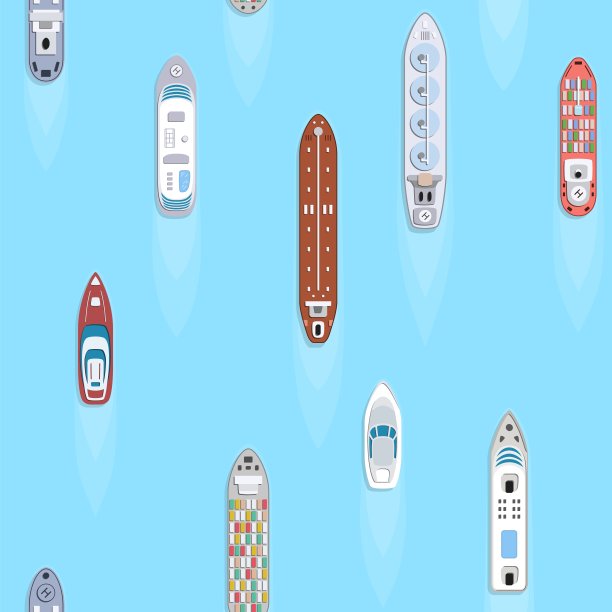 无缝背景的商业货物和客船。海上交通工具。运输艇。图片下载