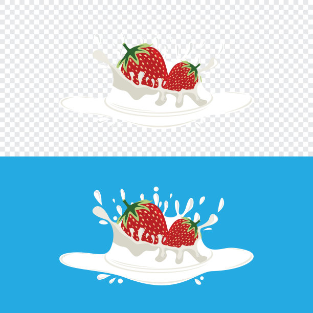 草莓果溅入新鲜纯牛奶图片下载