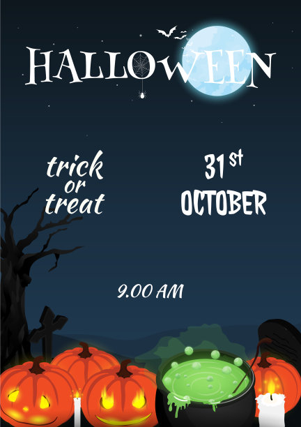 万圣节快乐大锅杰克o灯笼等距，海报纸大小矢量图片下载