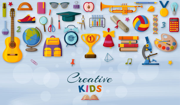 创意儿童背景与3d剪纸标志。儿童创造力的概念。矢量插图。图片下载