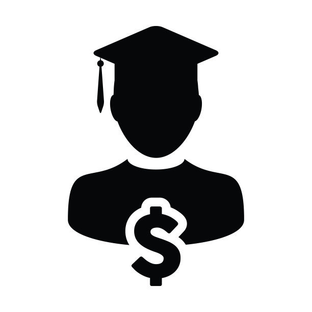 大学贷款图标向量男性个人资料头像与美元符号和学位板教育在平面颜色的象形文字图片下载