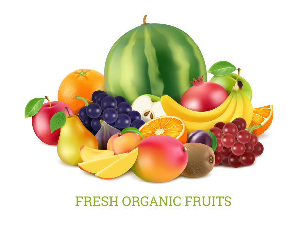 设置各种新鲜水果孤立在白色背景图片下载