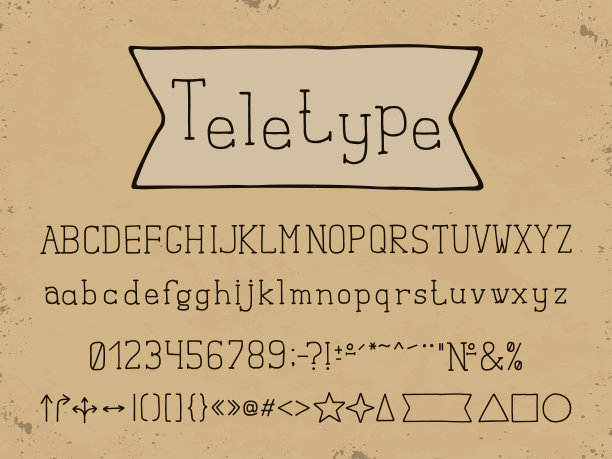 线性字母设计：字体样式、字母、数字和标点符号矢量排版手绘素材EPS10图片下载