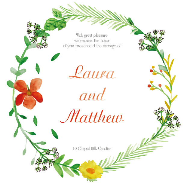 贺卡与花卉，水彩画。矢量插图。图片下载