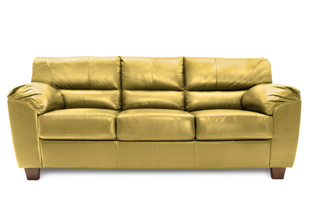 三个座位舒适的蓝色皮革沙发孤立在白色的背景图片下载