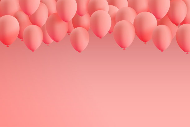 一套现实垫氦气球漂浮在粉红色的背景。矢量3D气球的生日，派对，婚礼或推广横幅或海报。色彩柔和的生动插图。图片下载