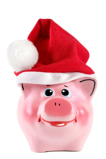 带圣诞帽的储蓄罐(白色的孤立)图片下载