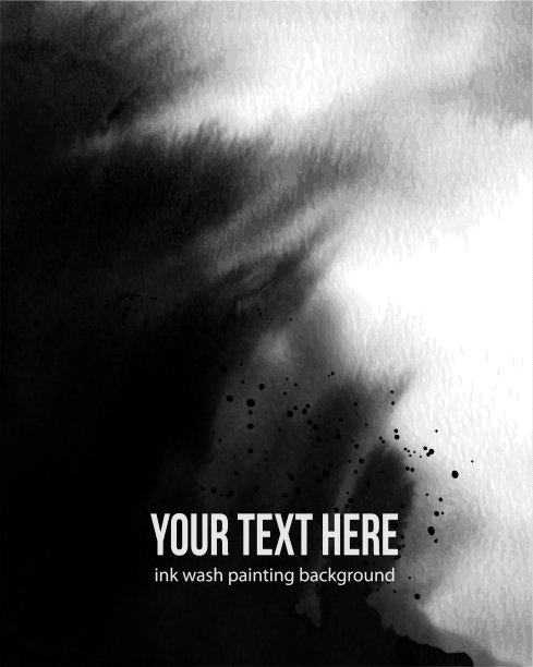 抽象的黑色水墨画在白色的背景。传统的日本水墨画。素材图片