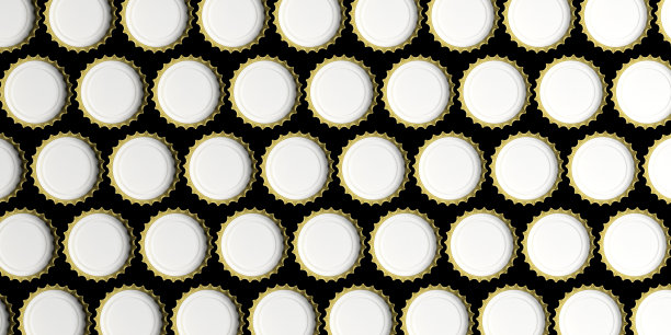 空白，金色啤酒盖上黑色背景，俯视图。三维演示图片下载