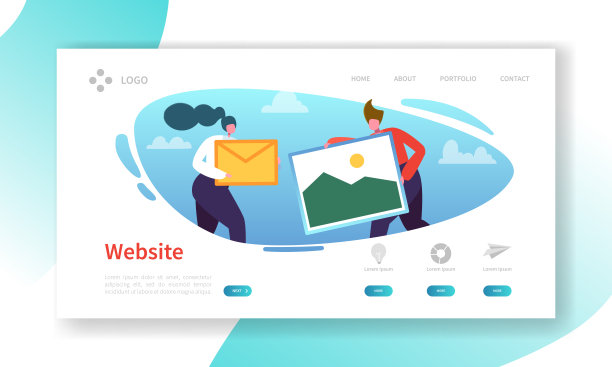 网站开发登陆页面模板。带有扁平人物字符的移动应用布局。易于编辑和自定义。矢量图图片下载