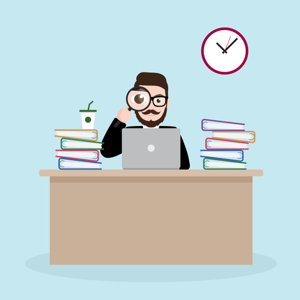 用放大镜看办公室的时髦商人。图片下载