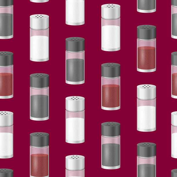 逼真详细的3d玻璃海盐和胡椒无缝图案背景。向量图片下载