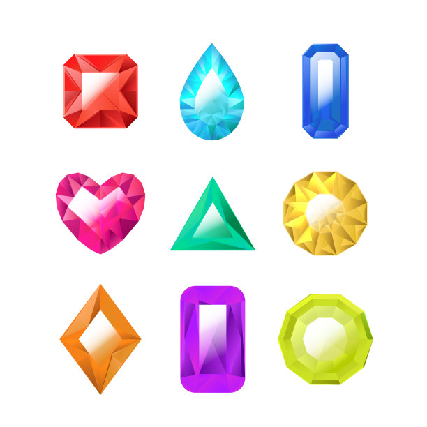 逼真详细的3d彩色珠宝集。向量图片下载