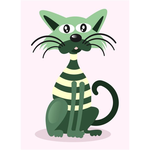 可爱的小绿猫看起来坐着，卡通人物图片下载