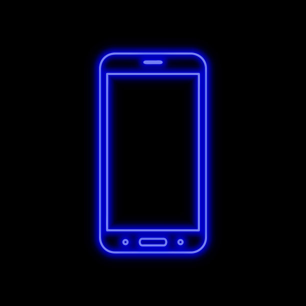 手机，智能手机霓虹灯。黑色背景上明亮的发光符号。图片下载