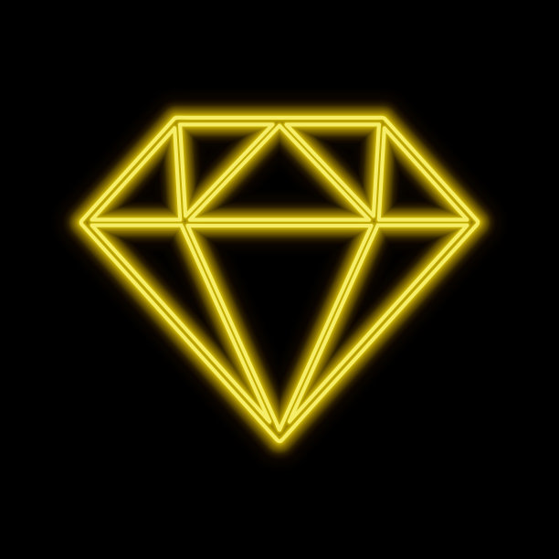 钻石，宝石，宝石霓虹灯。黑色背景上明亮的发光符号。图片下载