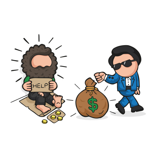 矢量手绘漫画的富人给钱袋无家可归图片下载