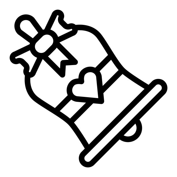 教堂的钟声线图标。婚礼钟声矢量插图孤立在白色。带有丝带和心形轮廓的铃铛风格设计，适用于网页和应用。Eps 10。图片下载