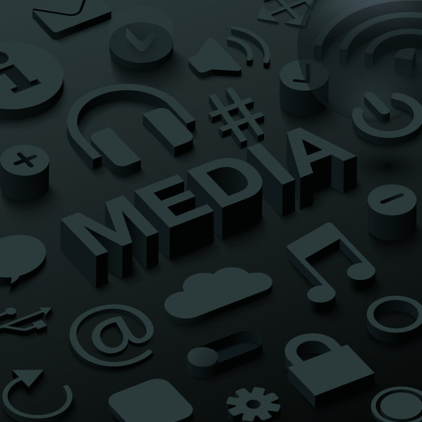 黑色3d媒体背景与网络符号。图片下载