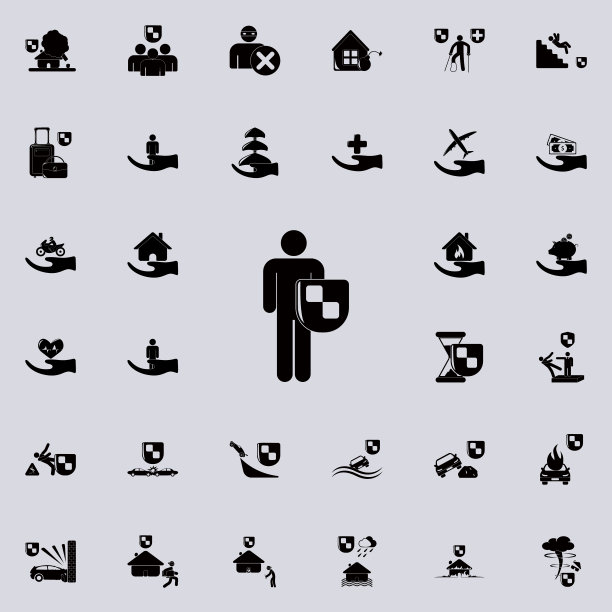 一个戴着安全盾的人。保险图标通用设置为网络和移动图片下载