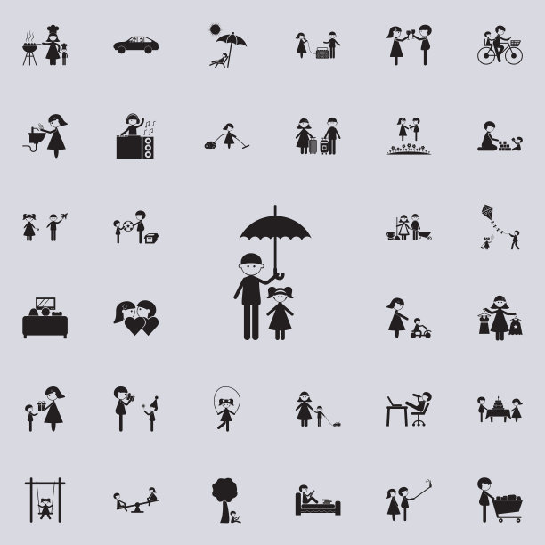 父亲为女儿撑伞。家庭图标普遍设置为网络和移动图片下载