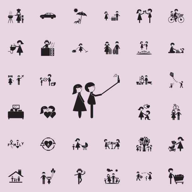 自拍情侣在爱的图标。家庭图标普遍设置为网络和移动图片下载