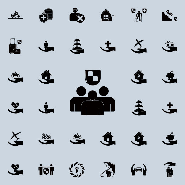 人们在盾牌下。保险图标通用设置为网络和移动图片下载