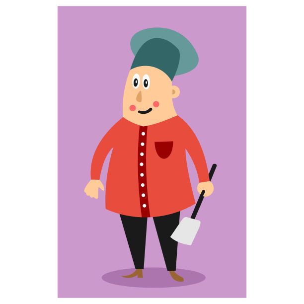 穿着红色制服的胖厨师，卡通人物图片下载