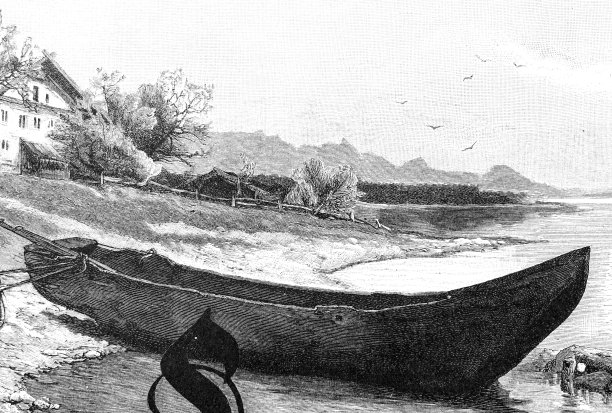 小船躺在岸边图片下载