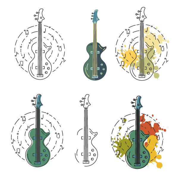 向量设置低音吉他的图标图片下载