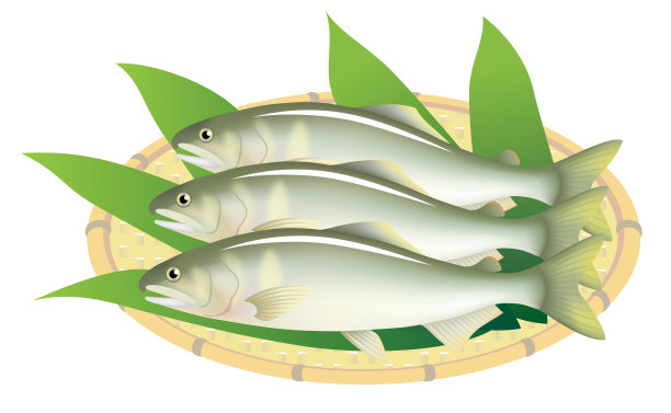 竹篮子上的日本甜鱼，在白色的背景上被孤立。图片下载