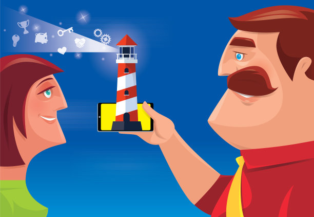 情侣搜索智能手机和灯塔图片下载