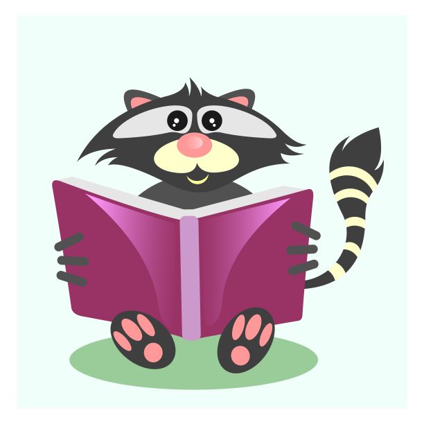有趣可爱的蓝色浣熊狗看书，卡通人物图片下载