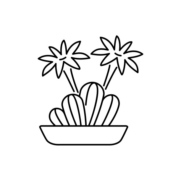 仙人掌开花的矢量图。盆中沙漠多肉植物的线条图标。白色背景上的孤立物体。家居装饰元素。图片下载