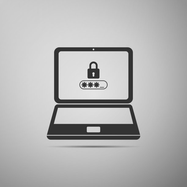 笔记本电脑与锁和密码表单页上的屏幕图标隔离在灰色背景。笔记本电脑与密码安全屏蔽关键字段。笔记本电脑上的登录表单。平面设计。矢量图图片下载