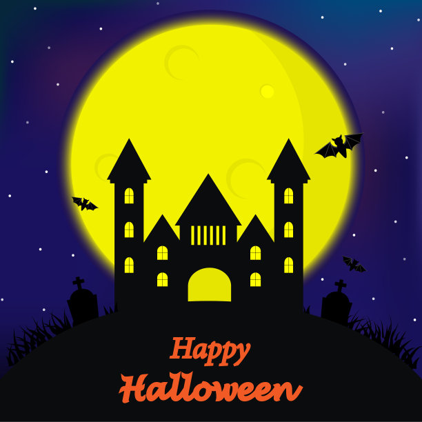 万圣节主题是风景与一个幽灵出没的万圣节城堡和满月。图片下载
