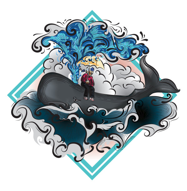 海洋中的鲸鱼的手绘艺术作品图片下载