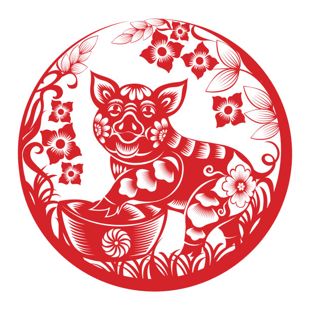 猪年生肖圆形图案图片下载