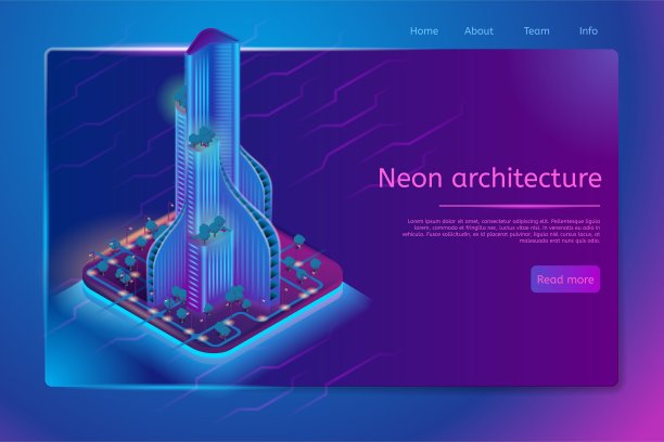 未来霓虹建筑等距网络横幅图片下载