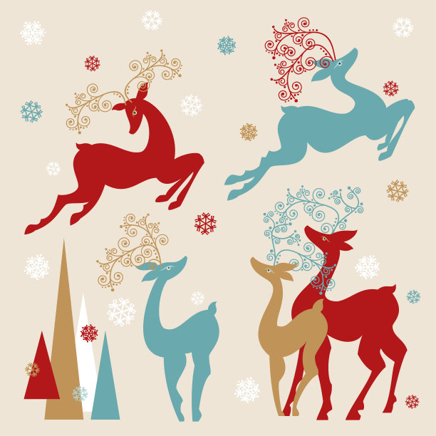 一组假日驯鹿。圣诞节的时间。图片下载