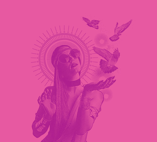 多重暴露一个精神上的波西米亚女人和鸽子图片下载