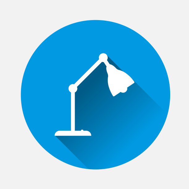 矢量插图台灯图标上的蓝色背景。平面图像台灯图标与长影子。图层分组便于编辑插图。为你的设计。图片下载