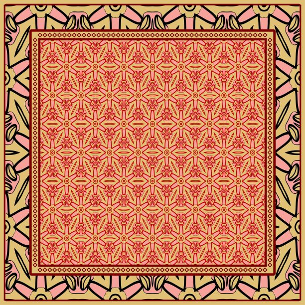 带有几何花朵图案的围巾设计。矢量插图。无缝的。印花手帕，披肩，地毯，桌布，床罩，时尚图片下载