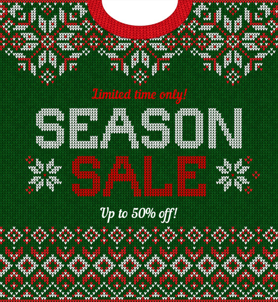 丑毛衣季节冬季促销海报。针织背景图案斯堪的纳维亚装饰。图片下载