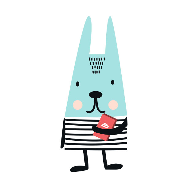 可爱的手绘幼儿园海报野兔和一本书。矢量插图在斯堪的纳维亚风格图片下载