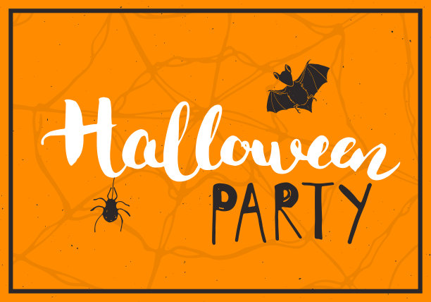 万圣节贺卡。字体书法标志和手绘元素，聚会邀请或假日横幅设计矢量插图图片下载