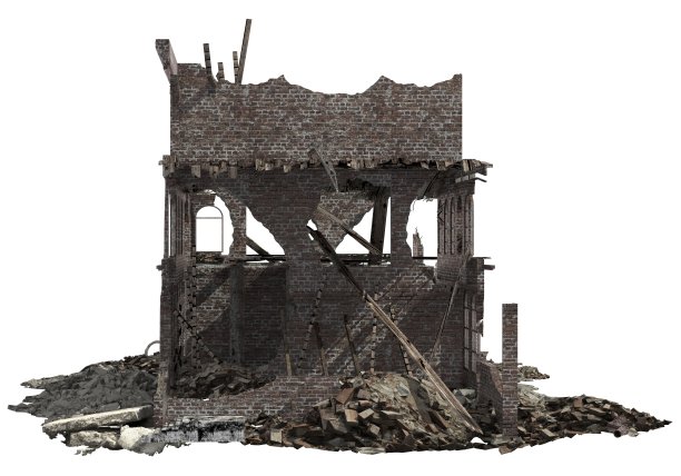 废墟建筑孤立的白色3D插图图片下载