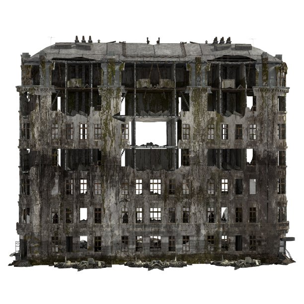 废墟建筑孤立的白色3D插图图片下载